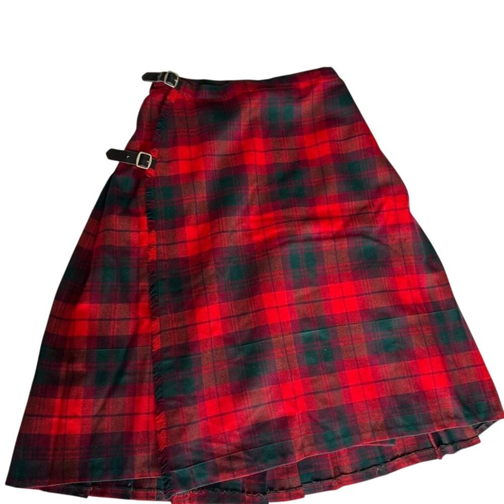 Vintage The Scotch House Pleated Tartan Kilt Skirt Red Green Plaid